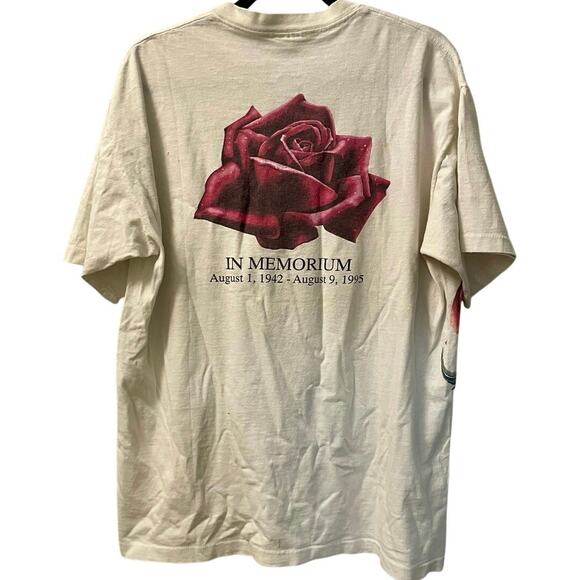 Vintage 90s Grateful Dead Jerry Garcia Memorial Roses + Barbed Wire AOP Shirt L - Picture 4 of 4